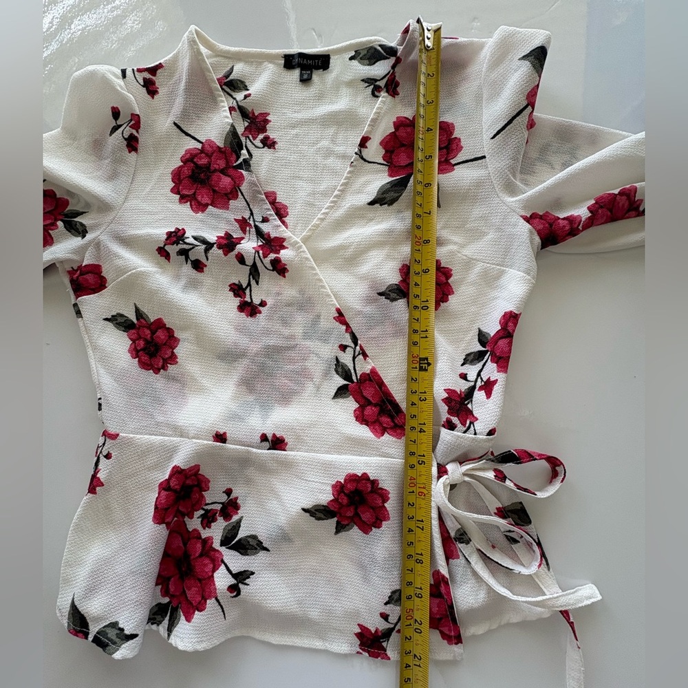 Dynamite Wrap Tie Front Peplum Blouse - Picture 6 of 10